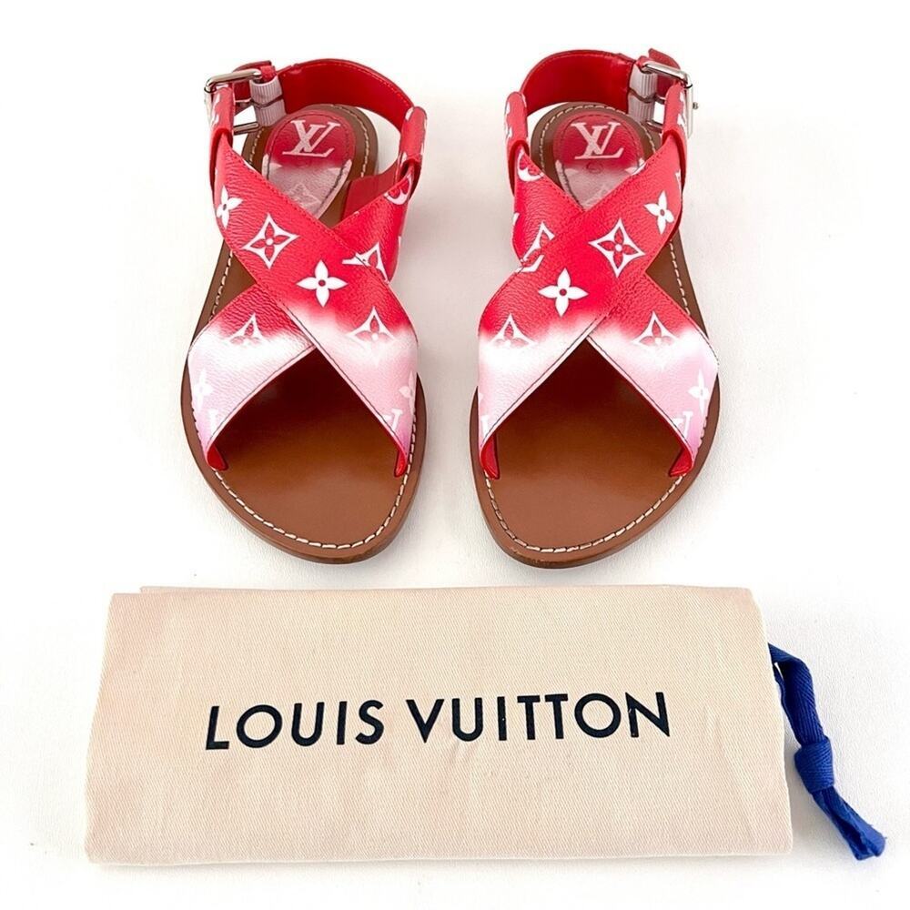 LOUIS VUITTON || Escale Palma Ombre Monogram Slide Sandals Pink EU 37.5‎